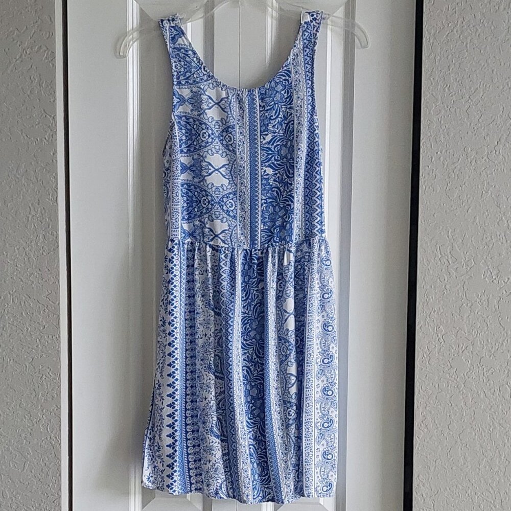 Cotton On - Blue & White Sleeveless Floral Mini Tank Dress Size XS